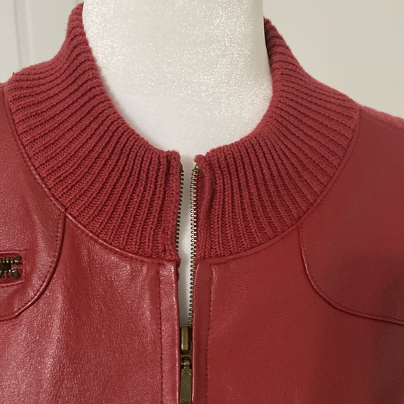 Vintage Red Leather Front, Sweater Jacket ❤️ - Picture 2 of 11